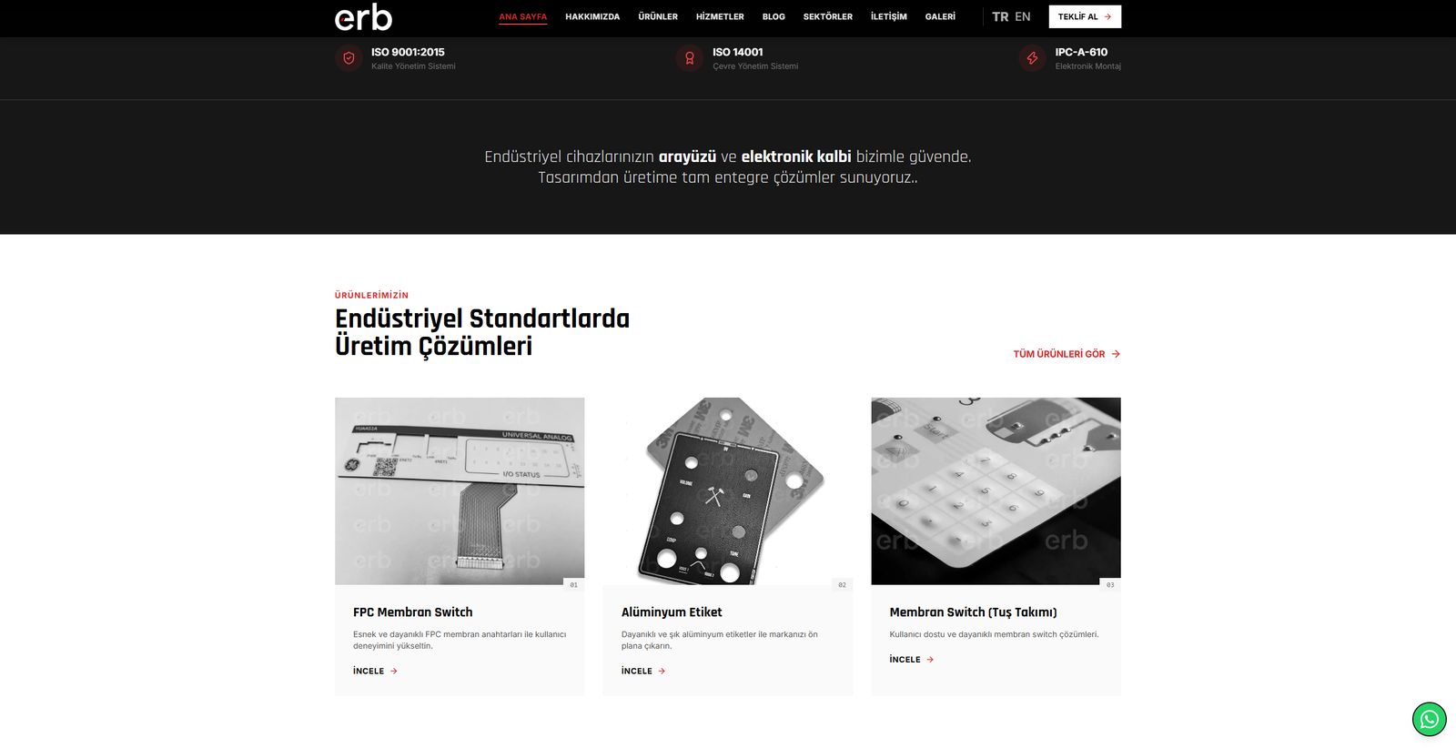 ERB web sitesi: ürünler bölümü